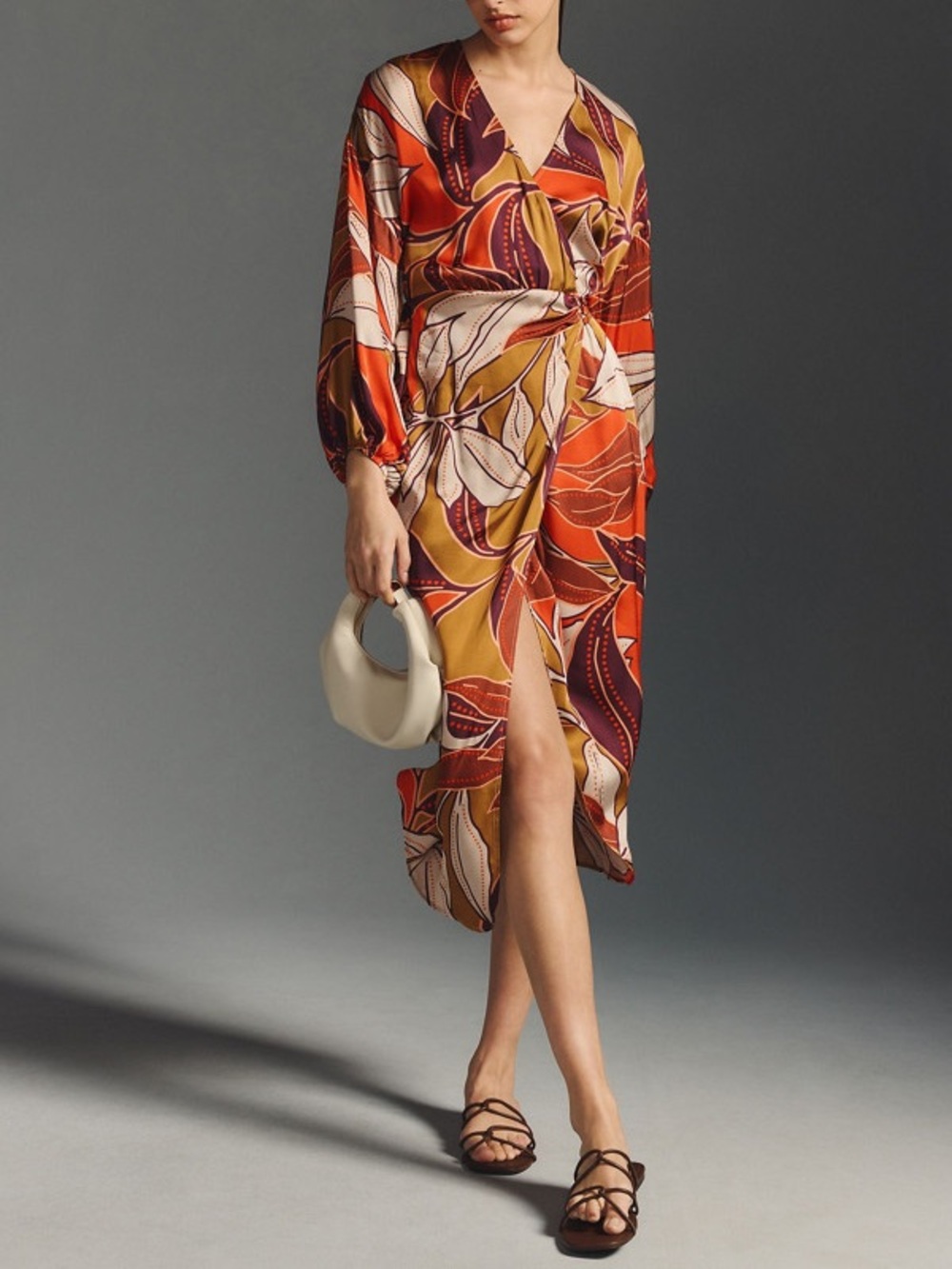 Anthropologie Floral Printed Midi Dress XS NWT Satin Faux Wrap Long Sleeve $170 - Picture 1 of 14